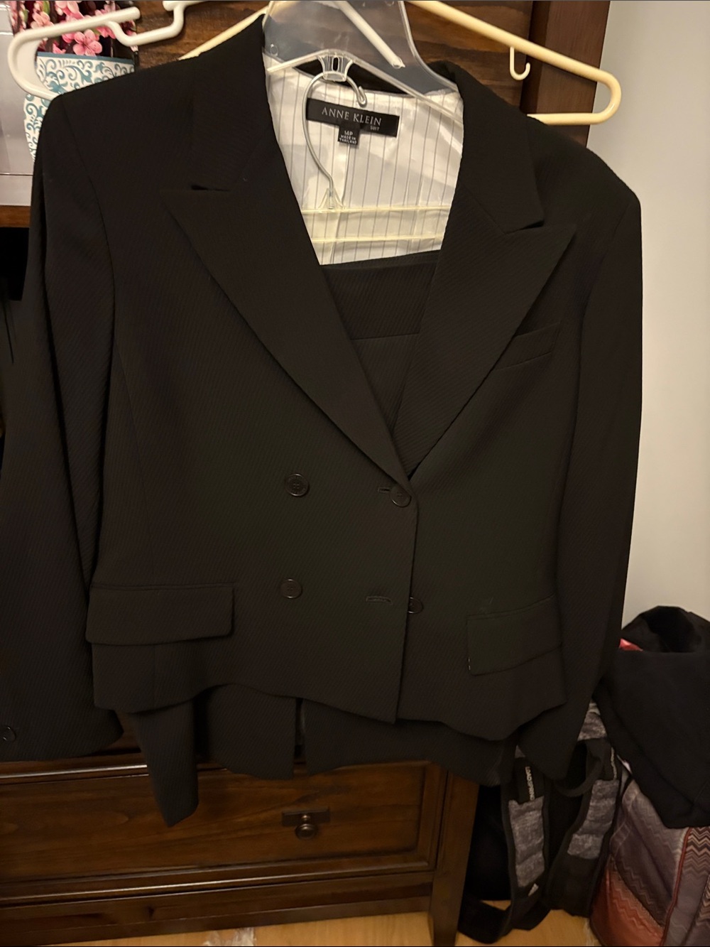 Anne Klein Women's Black Cropped Double-Breasted Blazer with skirt